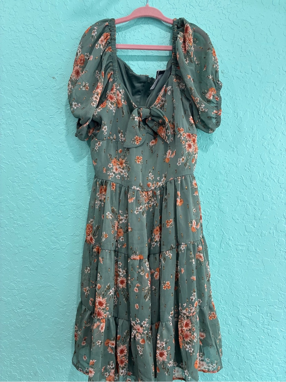Green Floral Tiered Puff Sleeve Dress 12 farmhouse cowgirl